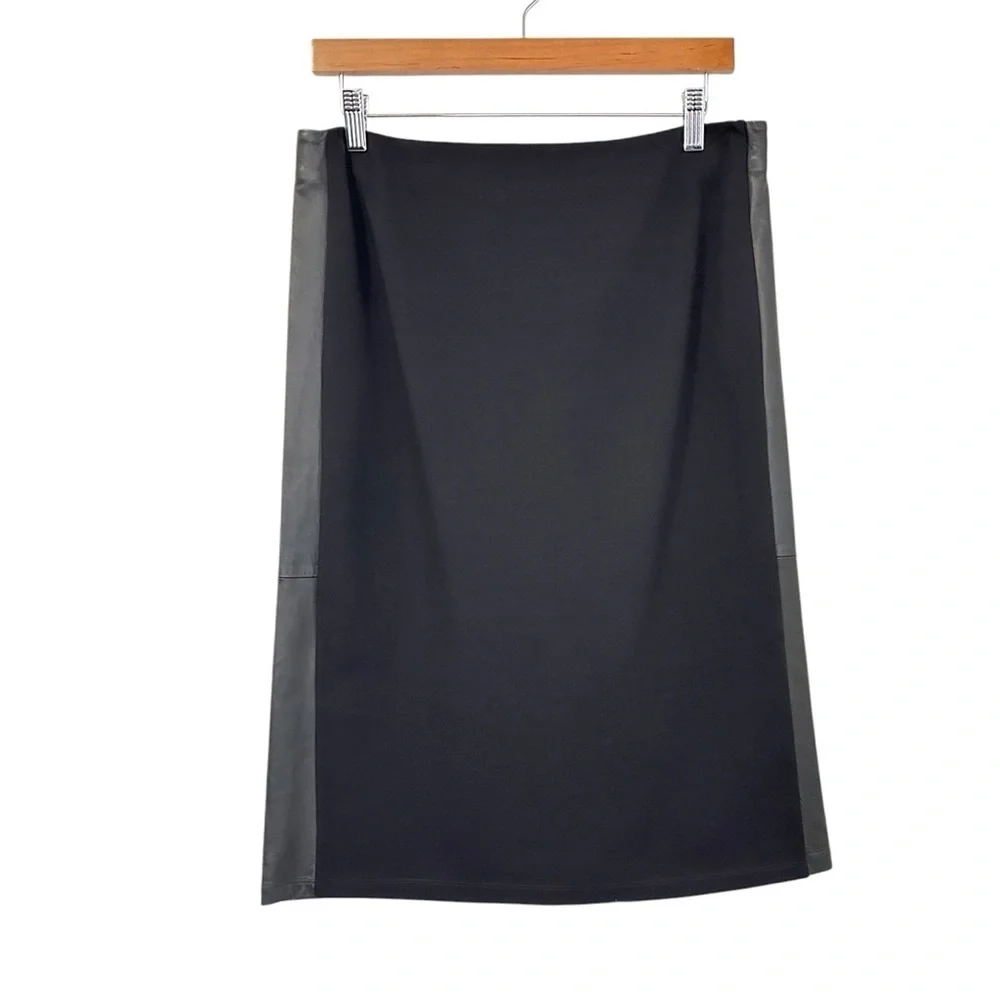 Eileen Fisher Womens Leather Trim Pencil Skirt Size Medium Black Careerwear